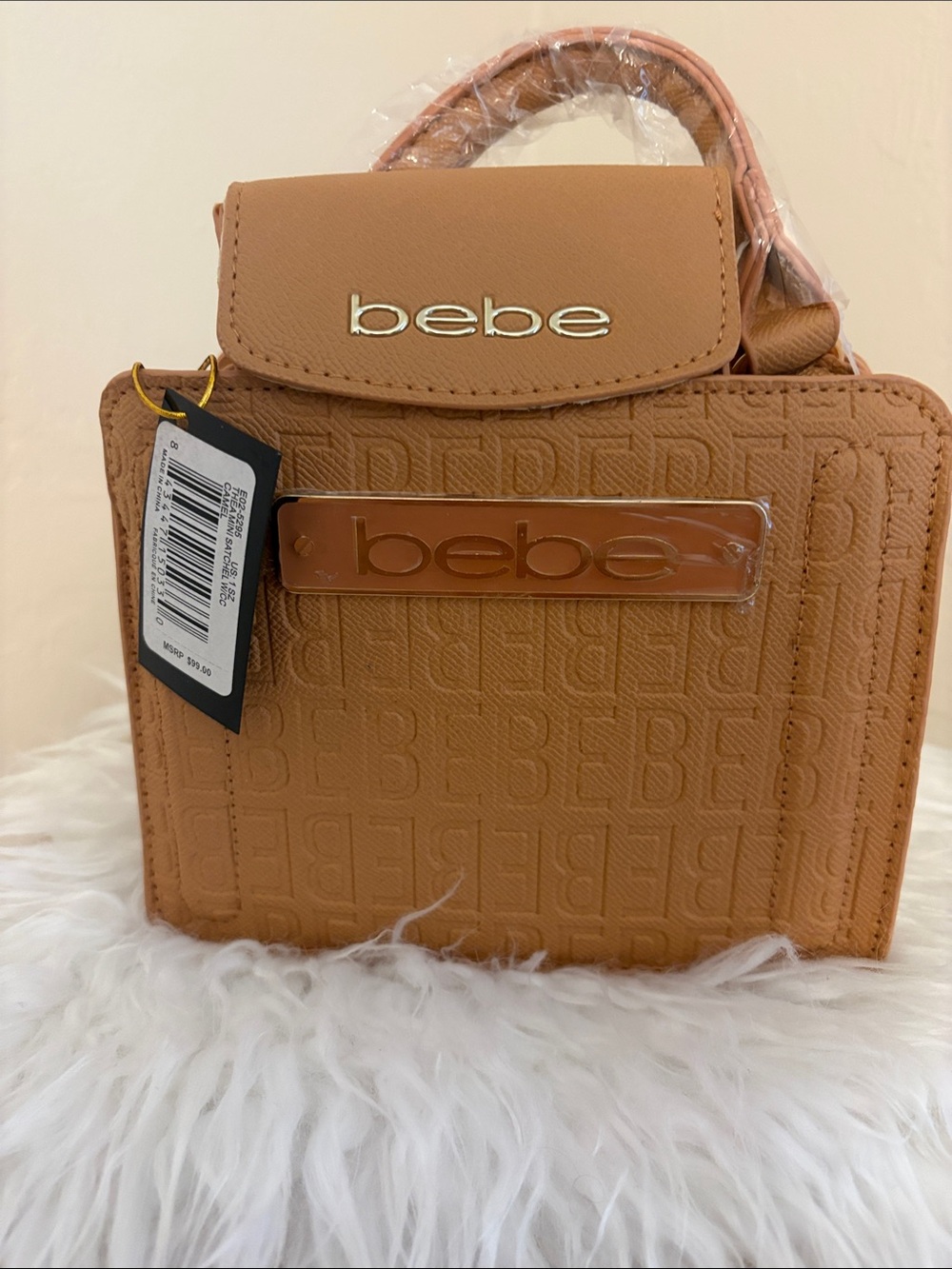 Brand New with Tags (NWT) Bebe 'Thea' Mini Satchel Crossbody in Camel